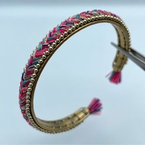 Cute Stella & Dot Pink Braided Tassel Gold-Tone Cuff Bracelet
